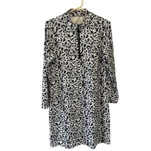 Women's Lulu B Black White Gray Long Sleece Zip Front Collared Active Dress Sz S